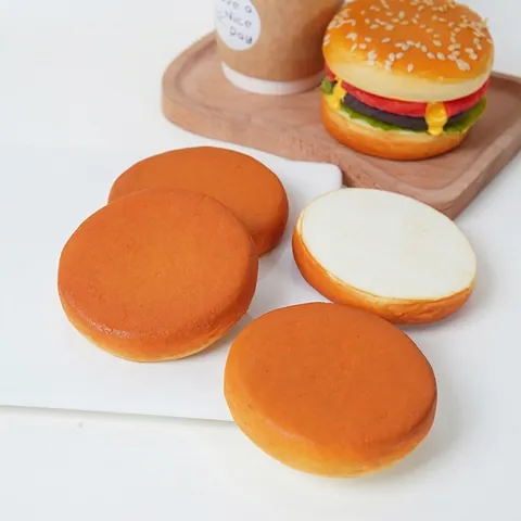 Artificial Hamburger Bun Slice PU Simulation Bread Model Slow Rising Stress Relief Squishy Toy For DIY Crafts Decoration