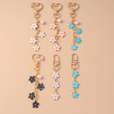 Portachiavi Fiore Di Ciliegio Lega Smalto Sakura Ciondolo Per Borsa Con Finta Perla Artificial E Fibbia A Cuore Accessorio Dolce