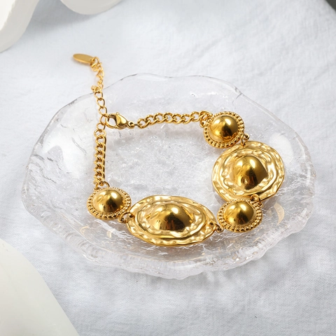 Bracciale Vintage in Acciaio Inossidabile per Donna Placcato Oro 18K Elementi Geometrici Martellati Gioielli di Moda Regalo