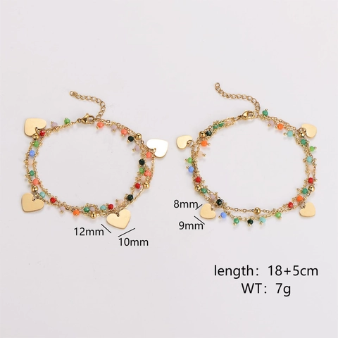Double Layer Bracelet 304 Stainless Steel 18K Gold Plated Heart Charm Colorful Beads Fashion Jewelry For Women