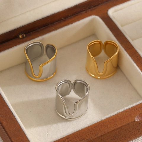 Anillo Abierto De Superficie Curva Irregular Minimalista Acero Inoxidable Joyería De Dedo Ajustable Geométrica Unisex