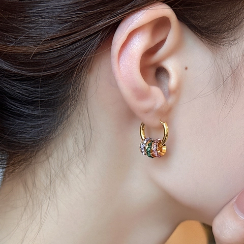 Kleurrijke Zirkoon Hoop Oorbellen Verguld Koper Kleine Ronde Oorbellen Voor Dames Elegante Mode Sieraden