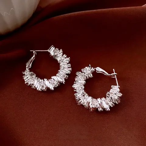Orecchini A Cerchio Geometrici Rame Con Strass Texture Ghiaccio Rotto Con Perno In Argento Lusso Per Donna