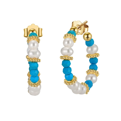 925 Sterling Silver Freshwater Pearl Turquoise Drop Hoop Earrings For Women Bohemian Tassel Earrings Elegant Vacation Wedding Jewelry Gift