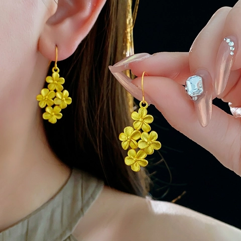 Floral Cluster Drop Earrings Matte Gold Plated Copper Vintage Flower Hook Jewelry For Women With Steel Earring Post