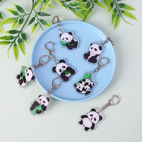 Mignon Porte-Clés Panda Dessin Animé Acrylique Double Face Pendentif De Sac Animal Kawaii Pour Étudiants Cadeau