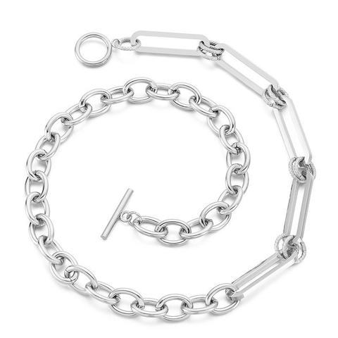 Stainless Steel Splicing Chain Necklace With Toggle Clasp Paperclip And Oval Link Punk Fashion Jewelry For Men