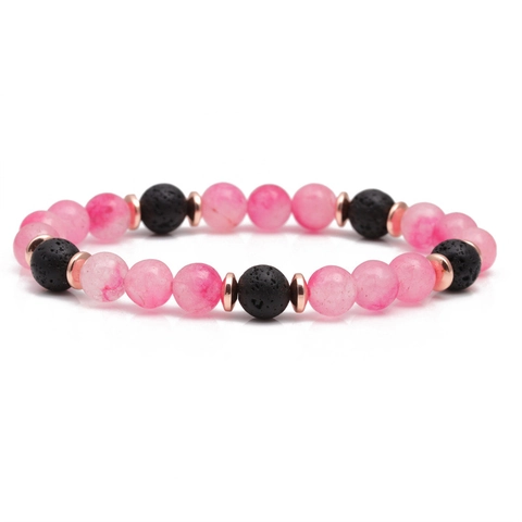 Bracciale Di Perline Occhio Di Gatto Rosa Pietra Di Luna Lava Distanziatori Rame Elastico Gioielli Uomini Donne Minimalista