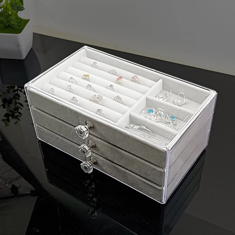 Acryl Schmuckkästchen Transparent Schubladen Samtfutter Organizer Für Ringe Ohrringe Halsketten Uhrengehäuse