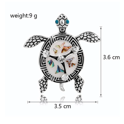 Vintage Sea Turtle Brooch Alloy Animal Pin With Colorful Shell Rhinestone Hip Hop Style Accessory For Women Men