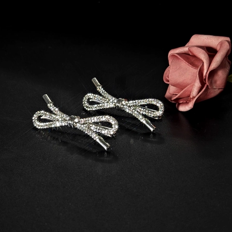 Alloy Rhinestone Bow Knot Hair Clips And Smile Letter Barrette Elegant Shiny Duckbill Side Clips For Women Girls