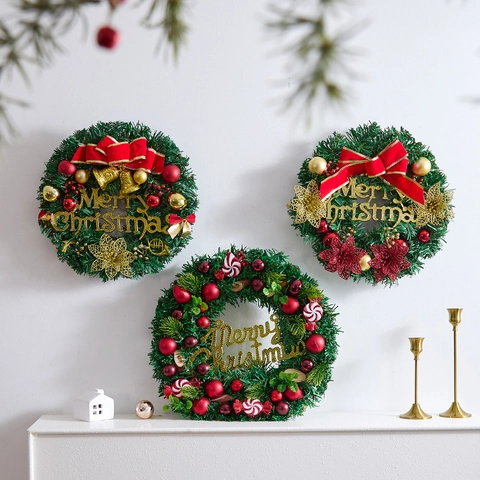 Artificial Christmas Wreath With Red Bow Pine Cones Golden Bells For Front Door Wall Hanging Seasonal Decoration Wreath Garland For Home Holiday Party Decor