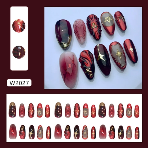 Gothic Dark Star Sky Press On Nails Katzenaugeneffekt Mandelform ABS Kunststoff Mit Reliefsternen Für Damen