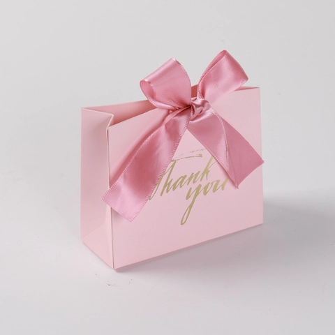 Wedding Candy Boxes Party Gift Bags Paper With Satin Ribbon Gold Foil Thank You Small Favors Box For Guests