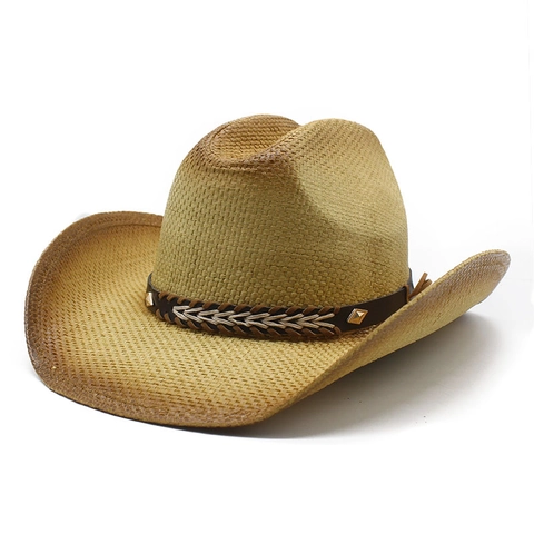 Western Cowboyhut Papierstroh Atmungsaktiv Sonnenschutz Breite Krempe Vintage Strand Sommerstil Für Herren Damen