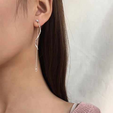 Elegantes Pendientes Largos de Borla en Forma de S para Mujer Cobre con Incrustaciones de Circonia Color Oro Blanco