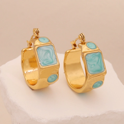 Irregular Geometric Hoop Earrings Stainless Steel Gold Plated Enamel Colorful Retro Trendy Fashion Jewelry For Women