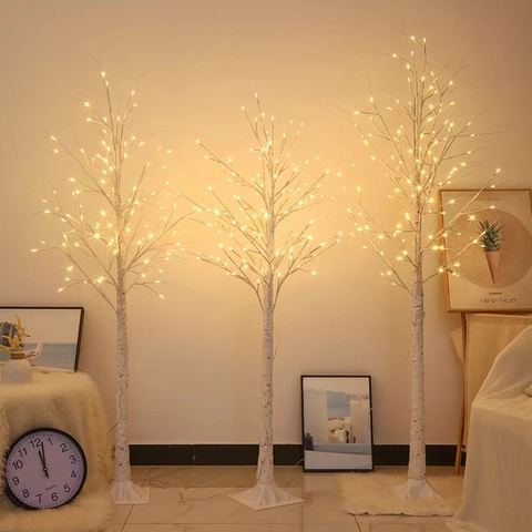 LED Birch Tree Light Artificial White Birch Bark Texture Warm Glow USB Powered Flexible Branches Home Festival Decor