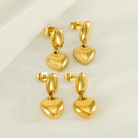 Pendientes De Corazón Elegantes Chapado En Oro De 18 Quilates Acero Inoxidable Minimalista Texturizado Pulido Joyería Para Mujeres