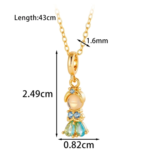 Fairy Tale Princess Mermaid Pendant Necklace Copper Colorful Zircon Moonstone Effect Fashion Jewelry For Women
