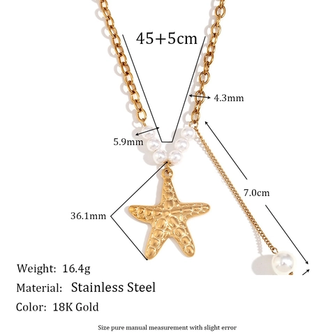 Collar Con Colgante De Borla De Estrella De Mar Y Perla Artificial Acero Inoxidable Chapado En Oro De 18K Estilo Océano Para Mujer