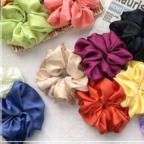 Oversized Satin Scrunchie Solid Color Elastic Satin Hair Tie Pleated French Vintage Hair Accessory For Women