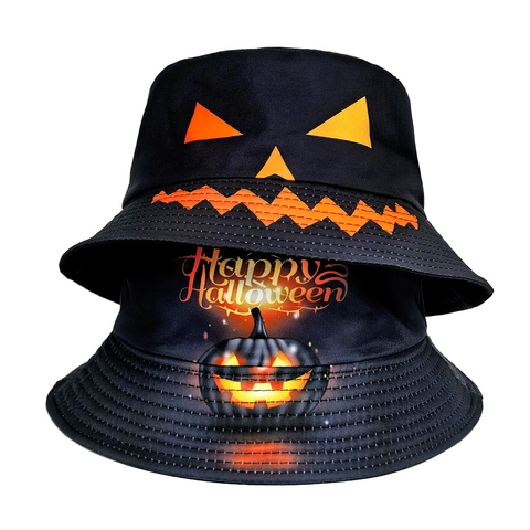 Halloween Fischerhut Polyester Atmungsaktiv Kürbis Muster Sonnenschutz Party Kopfbedeckung Für Herren Damen