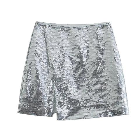 Mini Gonna Sexy Con Paillettes Argentate Da Donna Spacco Laterale Gonna Aderente Brillante Per Party Club Notte Streetwear