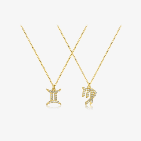 Zodiac Necklace 925 Sterling Silver White Zircon Twelve Constellations Symbol Pendant Gold Plated Jewelry For Women