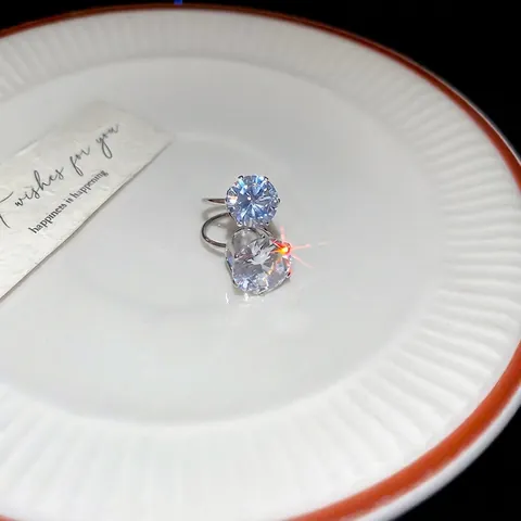 Ear Cuff Con Doppio Zircone Rotondo In Rame Argentato Senza Buco Gioielli Di Lusso Minimalisti Per Donna