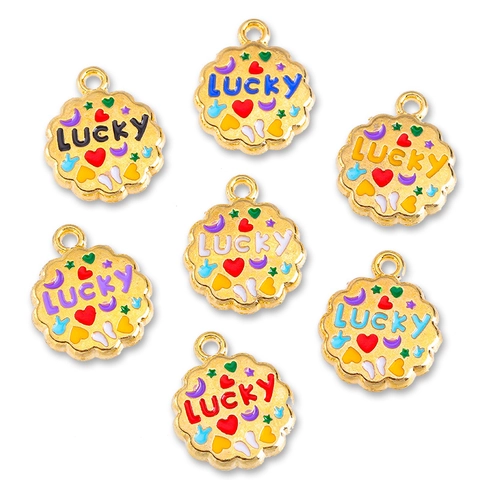 Lucky Letter Pendants Alloy Enamel Gold Plated Wavy Round Charms For DIY Jewelry Making Necklace Earring Keychains
