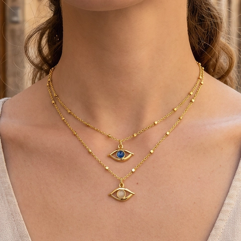 Boze Oog Hanger Ketting 18K Verguld Koper Kattenoog Steen Satelliet Ketting Clavicle Bohemian Sieraden Vrouwen