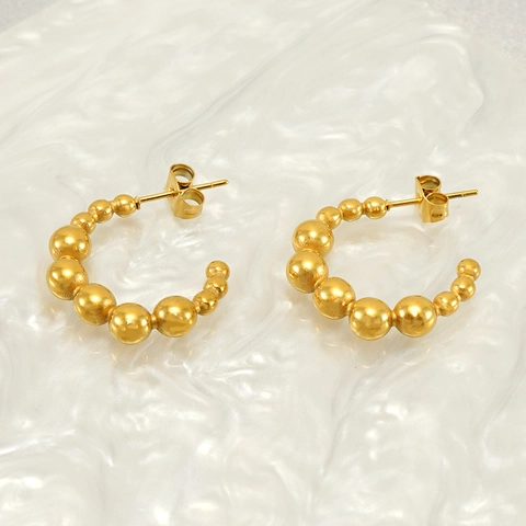 Boucles D'oreilles Créoles En Forme De C À Perles Dégradées Plaquées Or 18 Carats En Acier Inoxydable Poli Pour Femmes