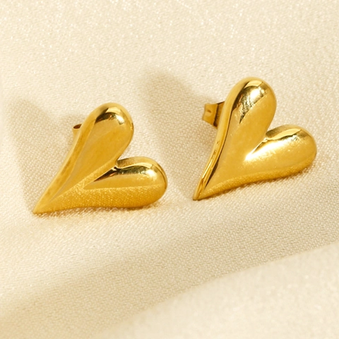 Orecchini a Bottone a Cuore in Stile Francese per Donna Placcati in Oro 18K con Perno in Argento Sterling 925 Gioielli