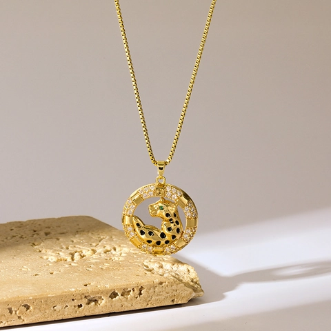 Elegante Collana Con Ciondolo a Leopardo in Acciaio Inossidabile per Donna Con Strass Pavé Motivo Animale Gioielli da Festa
