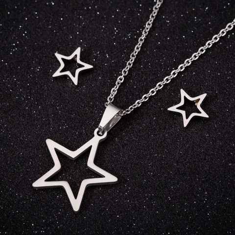 Stainless Steel Star Moon Heart Pendant Necklace And Stud Earrings For Women Minimalist Chic Jewelry Accessories