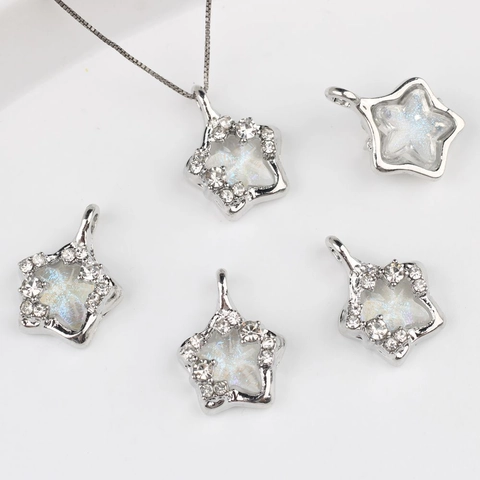 Sternförmige Anhänger Legierung Harz Strass Charms Schimmernder Muscheleffekt Für DIY Schmuckherstellung Halskette
