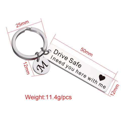 Drive Safe I Need You Here With Me Llavero Acero Inoxidable Grabado Rectángulo Corazón Etiqueta Amuleto Letra Inicial Redonda Regalo