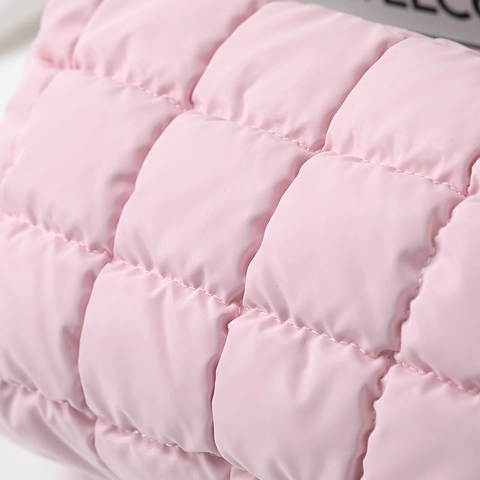 Quilted Puffer Cosmetic Bag Large Capacity Travel Toiletry Makeup Pouch Zipper Portable Solid Color Lightweight For Women