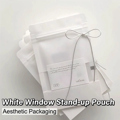 White Kraft Paper Self Sealing Bags With Matte Clear Window Jewelry Packaging Gift Storage Pouches Minimalist Elegant