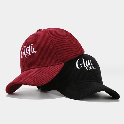 Vintage Corduroy Baseball Cap With Gigi Embroidery Casual Sun Hat For Men And Women Retro Style Outdoor Adjustable