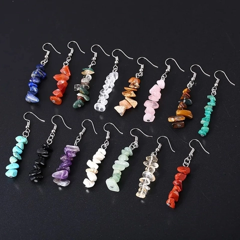 Natural Crystal Stone Earrings Irregular Crushed Gemstone Beaded Dangle Drop Bohemian Handmade Jewelry For Women