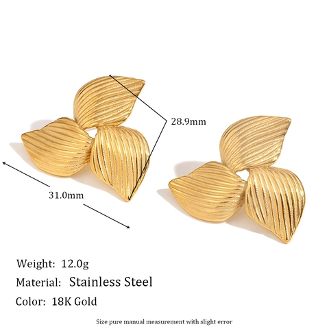 Pendientes De Acero Inoxidable Para Mujer Bañados En Oro De 18K Con Forma De Hoja Boomerang Diseño Geométrico Cepillado
