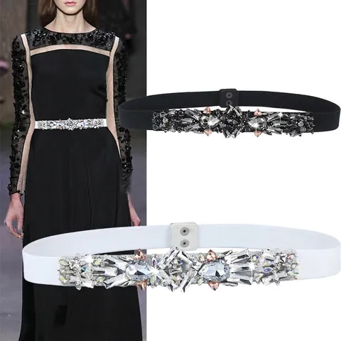 Elegante Elastische Corsetriem Voor Dames Met Glinsterende Kristallen Strass Legering Gesp Decoratie
