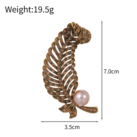 Spilla a Forma di Foglia di Piuma in Lega di Zinco Vintage per Donna Con Pavè di Strass e Perla Artificiale Oro Argento Antico Spilla Retro