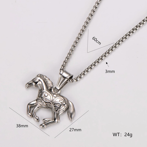 Collar Con Colgante De Caballo Corriendo De Acero Inoxidable 304 Vintage Para Hombre Mujer Joyería De Animales Tallados Retro