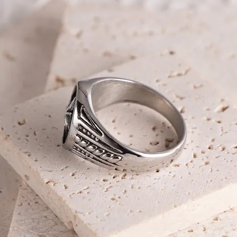 Anillo De Sello Retro Para Hombre Acero Inoxidable Estrella De Ocho Puntas Polaris Brújula En Relieve Joyería Punk