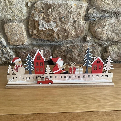 Christmas Advent Calendar Wooden Countdown Desktop Ornament With Movable Truck Slider Holiday Home Decor Festive Scene