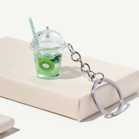 Portachiavi Mini Tazza Di Tè Alla Frutta Acrilico Resina Luminoso Al Buio Pendente Bevanda Simulazione Decorazione Borsa Novità