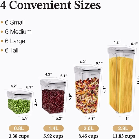 Contenitori Ermetici Per Alimenti Con Coperchi A Scatto Plastica Senza BPA Trasparente Organizzazione Cucina Farina